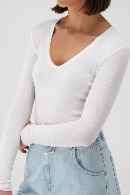 Femme Anthony Thomas Melillo T-Shirt Long V Modal Rib En Blanc