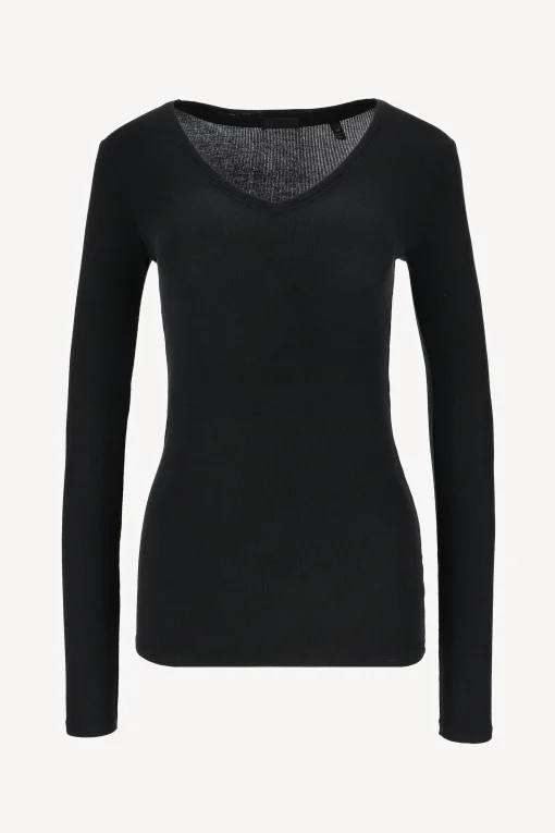 Femme Anthony Thomas Melillo T-Shirt Long V Modal Rib En Noir