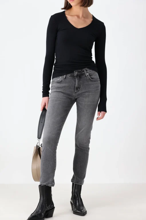 Femme Anthony Thomas Melillo T-Shirt Long V Modal Rib En Noir