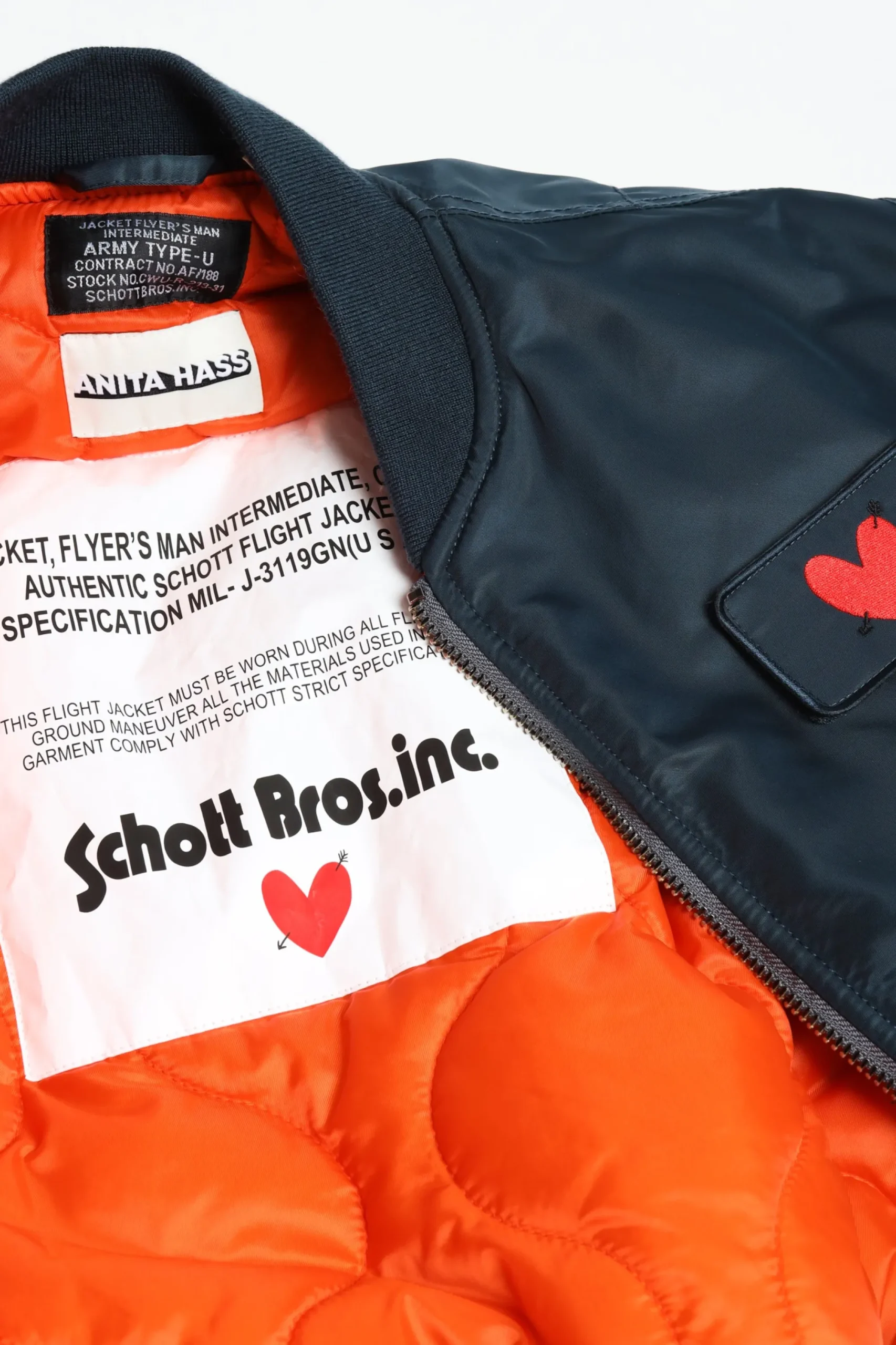 Femme Schott x Anita Hass Veste Airforce 90S 'Heart' En Bleu Marine