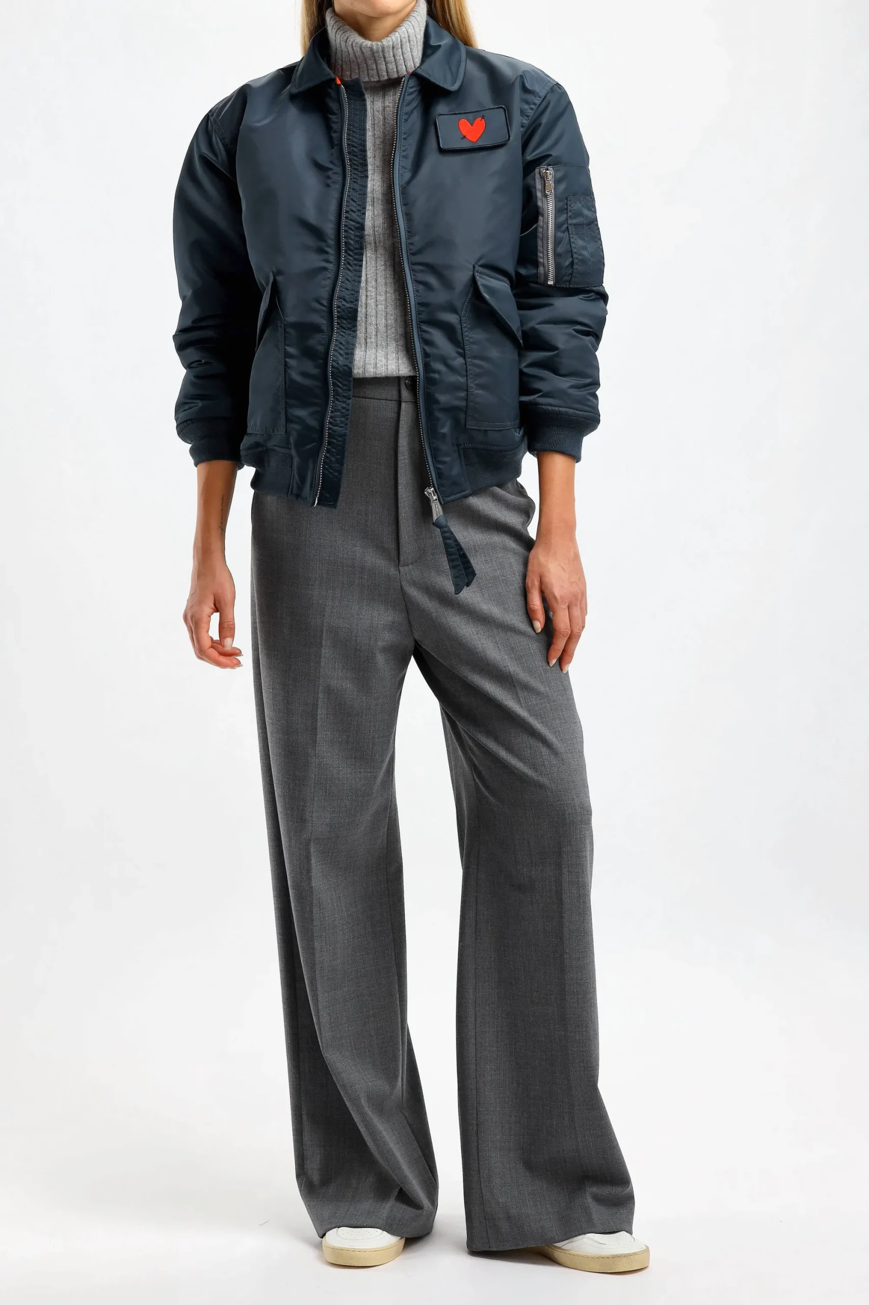 Femme Schott x Anita Hass Veste Dan W 'Heart' En Bleu Marine