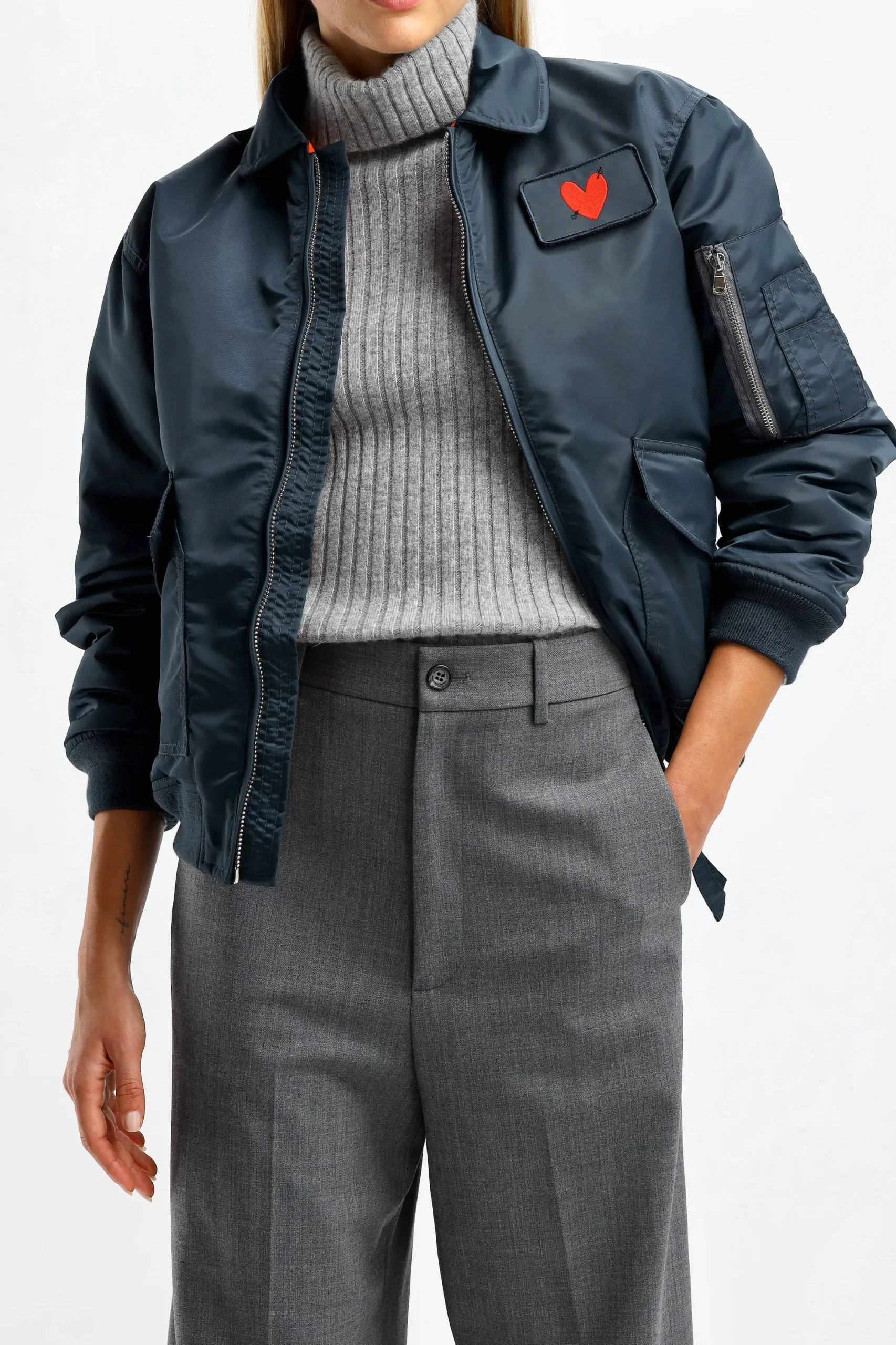 Femme Schott x Anita Hass Veste Dan W 'Heart' En Bleu Marine