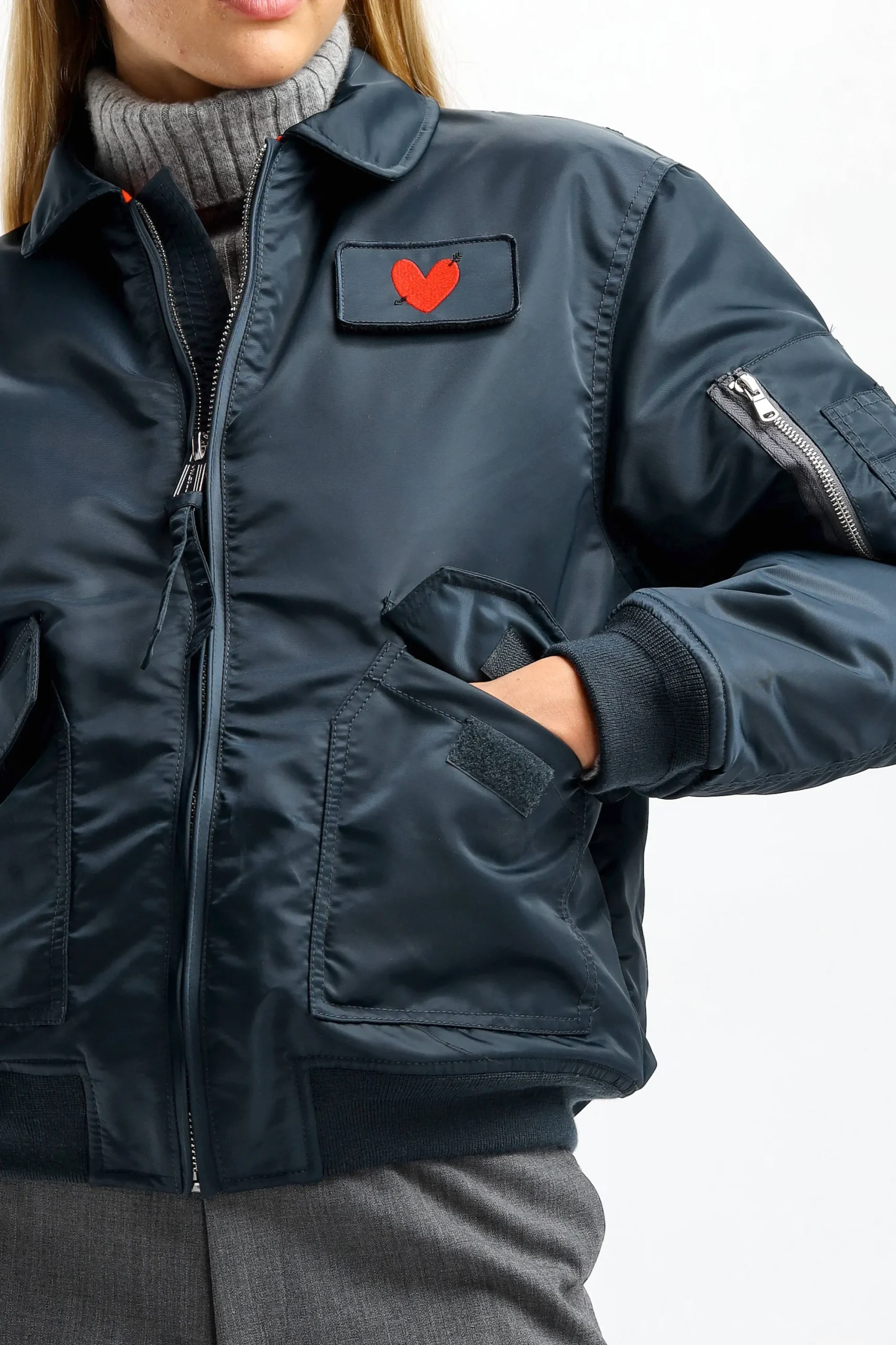 Femme Schott x Anita Hass Veste Dan W 'Heart' En Bleu Marine