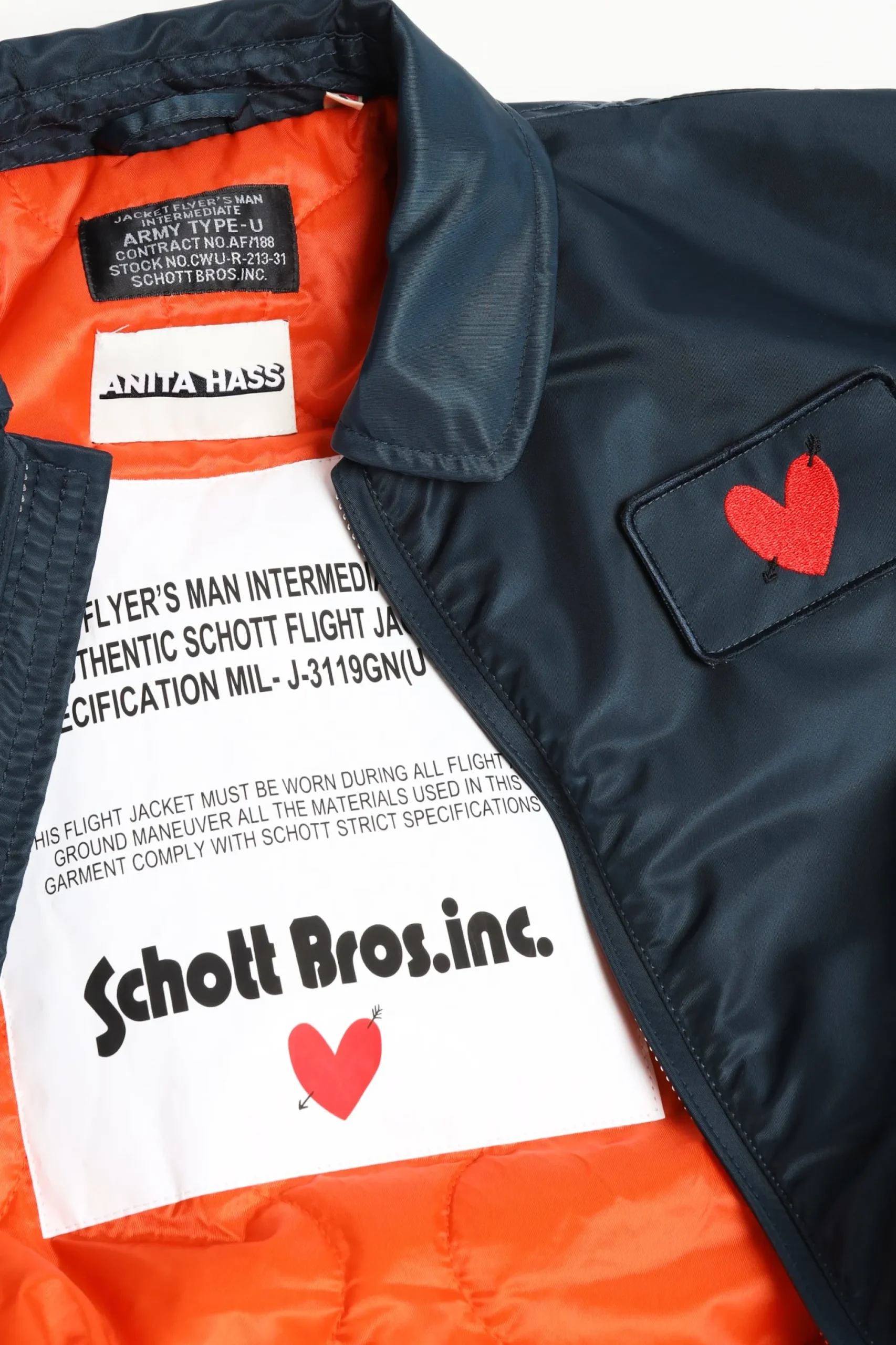 Femme Schott x Anita Hass Veste Dan W 'Heart' En Bleu Marine