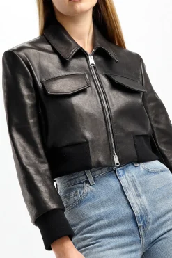 Femme Khaite Veste En Cuir Hector En Noir