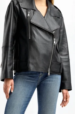 Femme Dorothee Schumacher Veste En Cuir Sleek Statement En Noir