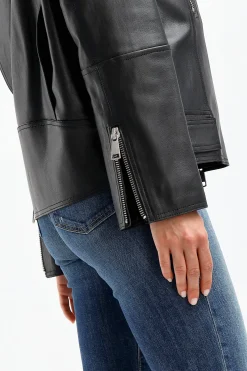 Femme Dorothee Schumacher Veste En Cuir Sleek Statement En Noir