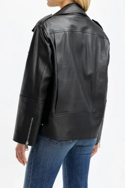 Femme Dorothee Schumacher Veste En Cuir Sleek Statement En Noir